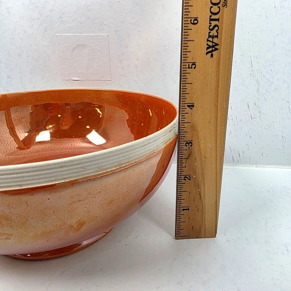 Antique 1915 Moorcroft Orange Luster Glaze Ribbed Pottery Bowl England 8 inch‎